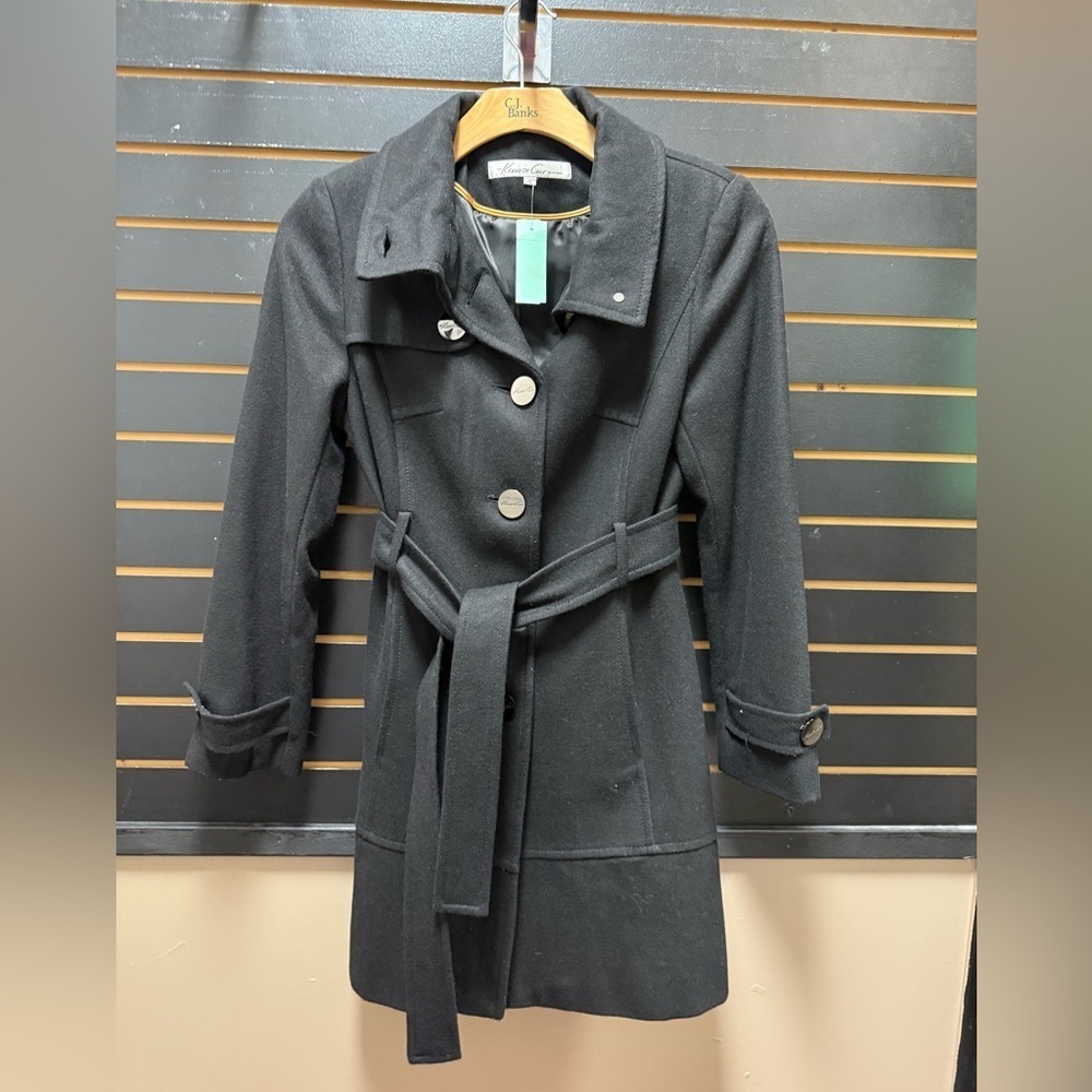 Kenneth Cole Wool Blend Belted Trench Coat Women’s Size 8 – Black